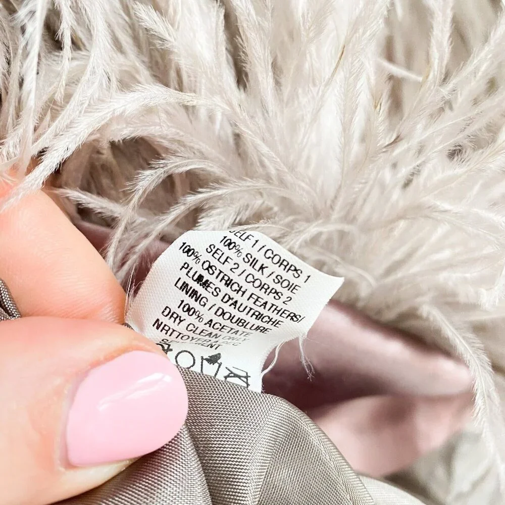 Brose Grey Silk Ostrich Feathers Short Sleeveless Cocktail Dress 6 - Picture 8 of 9